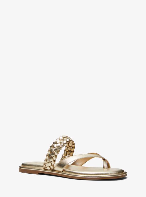 Damske Slapky Michael Kors Alba Braided Metallic Faux Leather Zlate - Topanky Michael Kors Outlet | IFXCE-9583